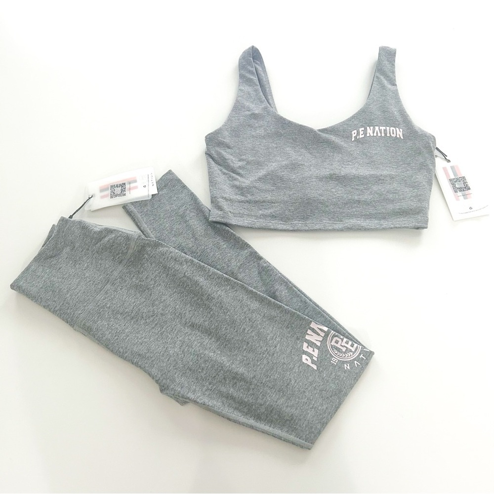 P.E Nation Camino Set Grey Marl Activewear Set Leggings Bra NWT S